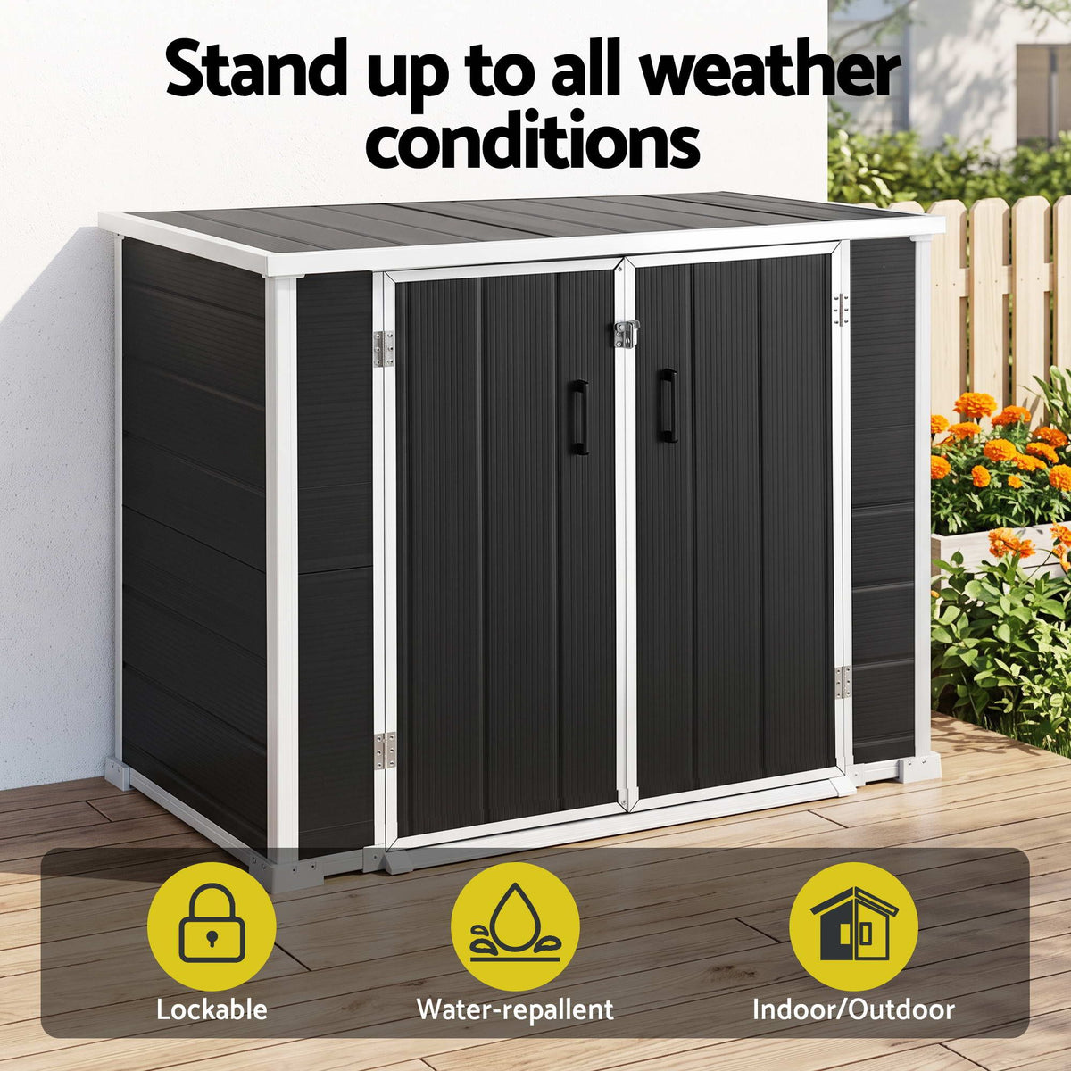 Gardeon 1070L Outdoor Storage Box Garden Shed Lockable Cabinet Tool Organizer Dark Grey