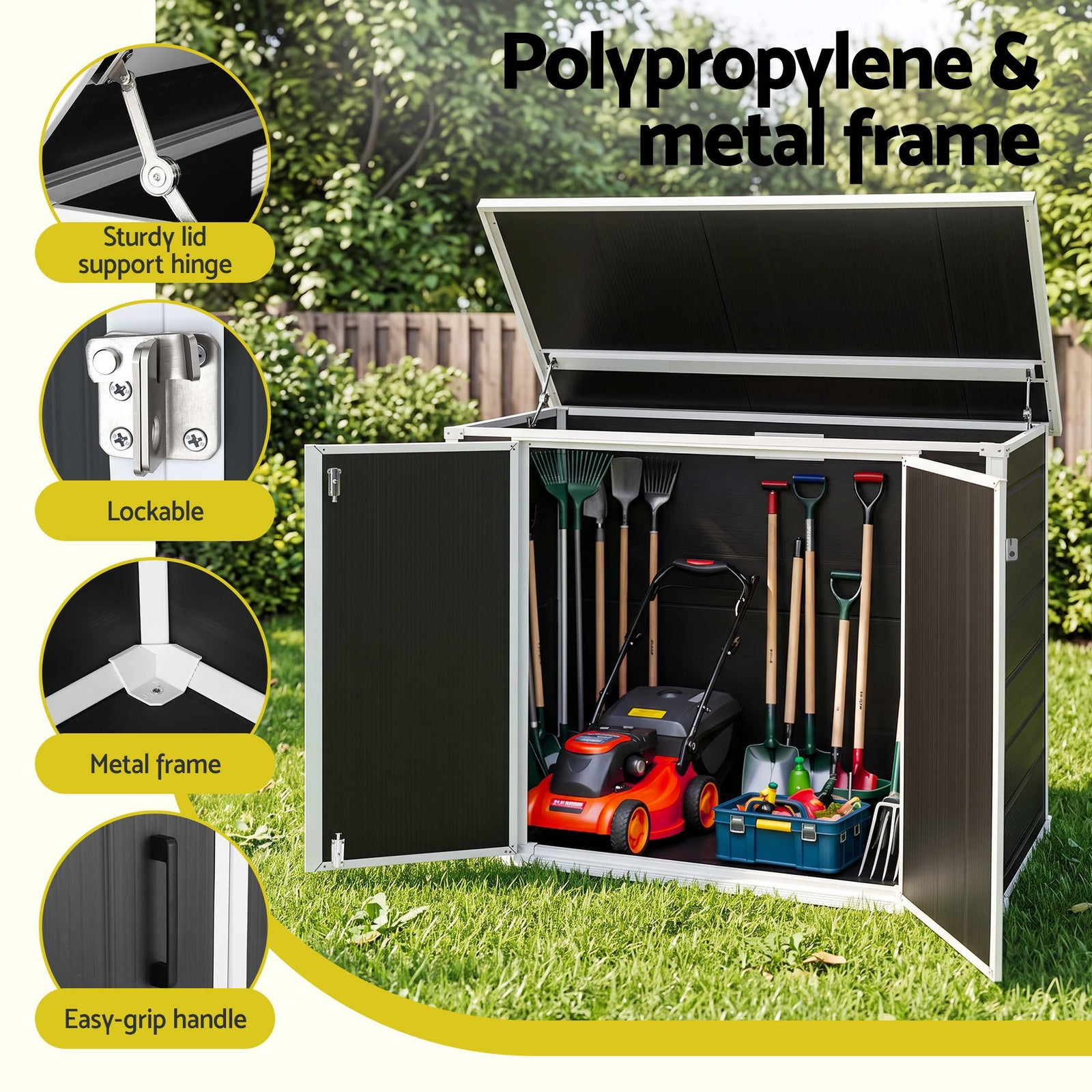 Gardeon 1070L Outdoor Storage Box Garden Shed Lockable Cabinet Tool Organizer Dark Grey
