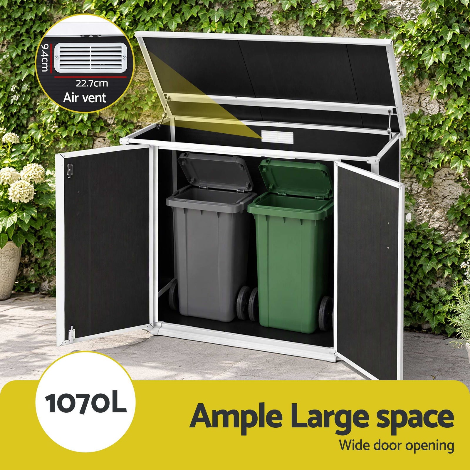 Gardeon 1070L Outdoor Storage Box Garden Shed Lockable Cabinet Tool Organizer Dark Grey