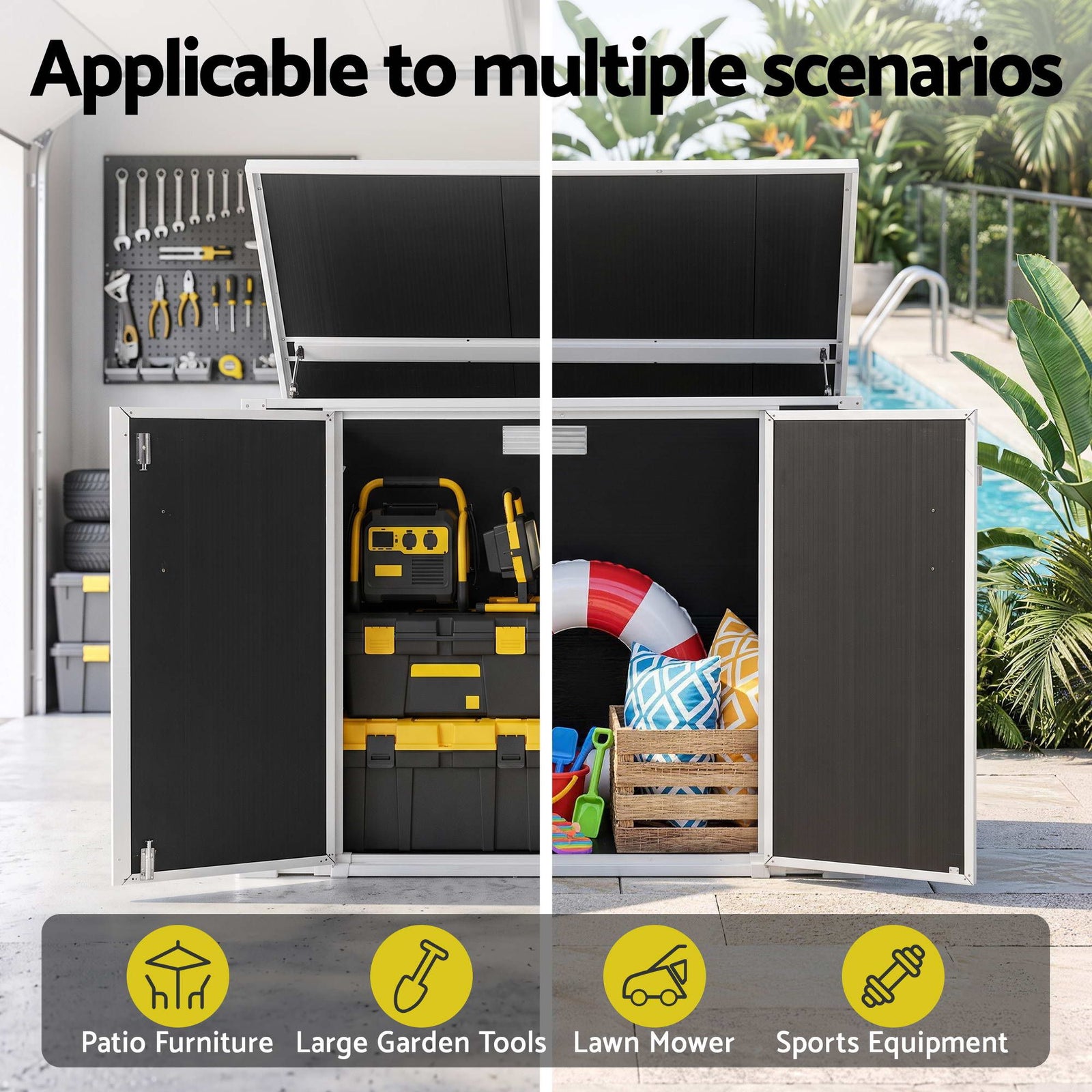 Gardeon 1070L Outdoor Storage Box Garden Shed Lockable Cabinet Tool Organizer Dark Grey