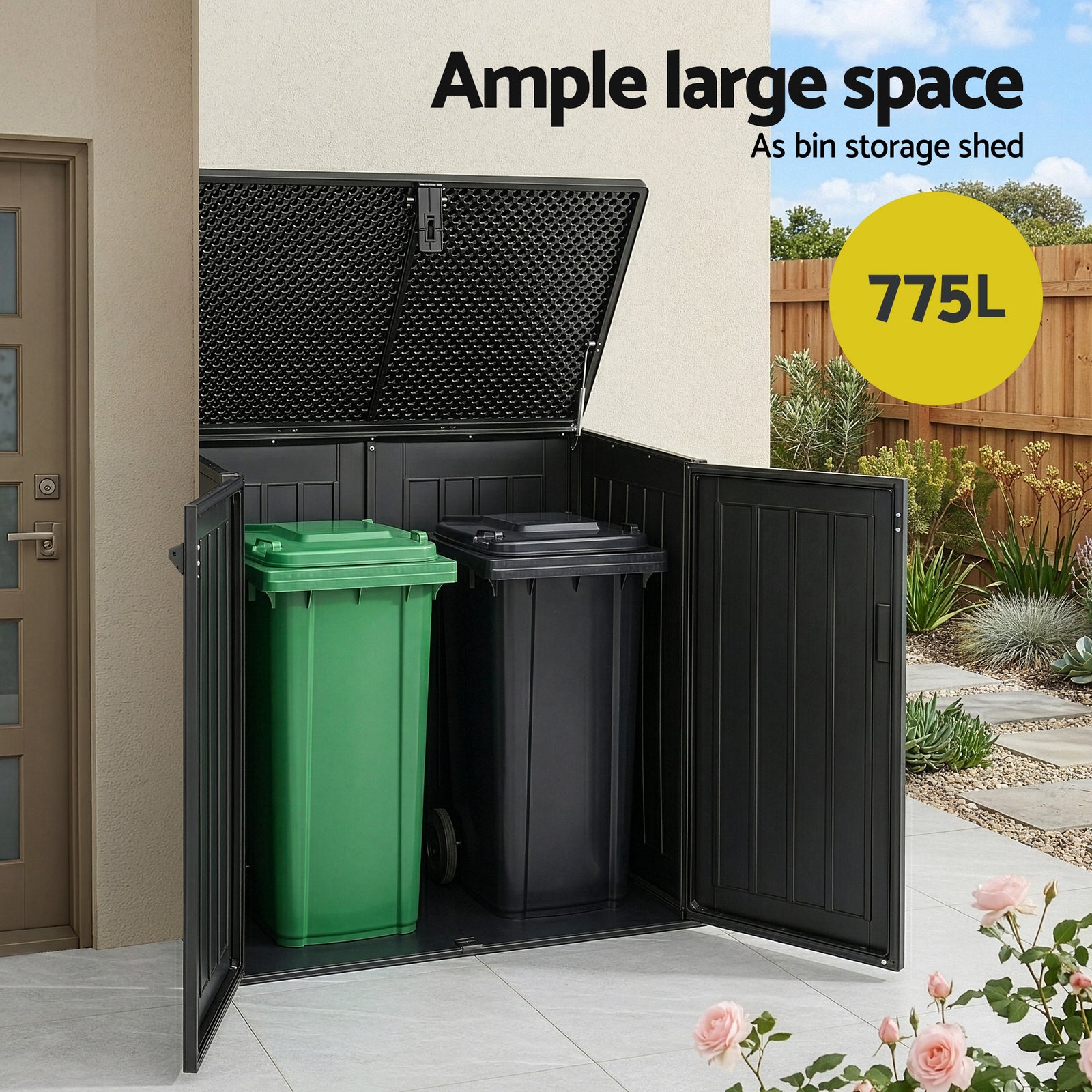 Gardeon Outdoor Storage Box 775L Container Lockable Cabinet Tool Organizer Shed Black