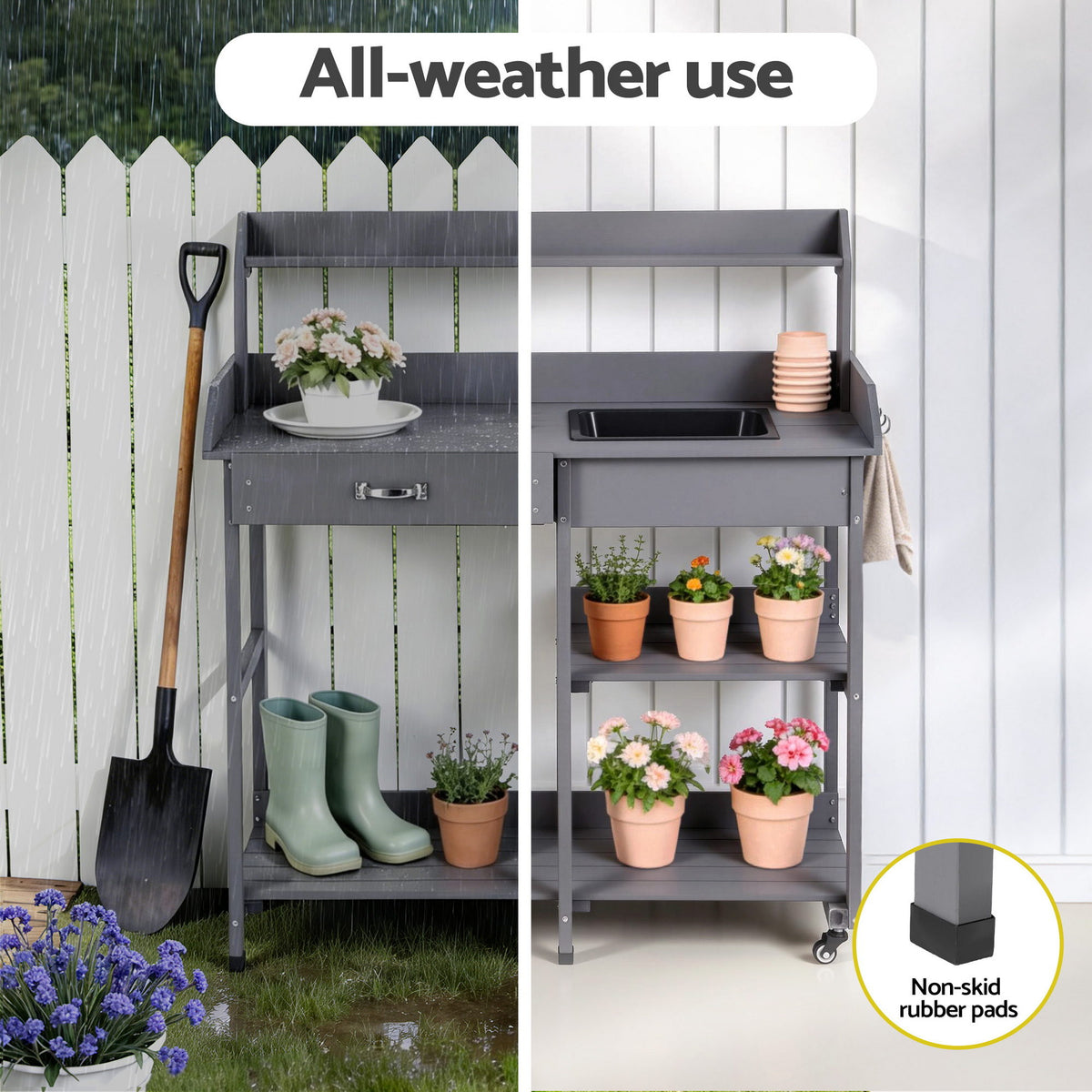 Gardeon Outdoor Potting Bench Table Storage Cabinet Potters Garden Workstation Grey