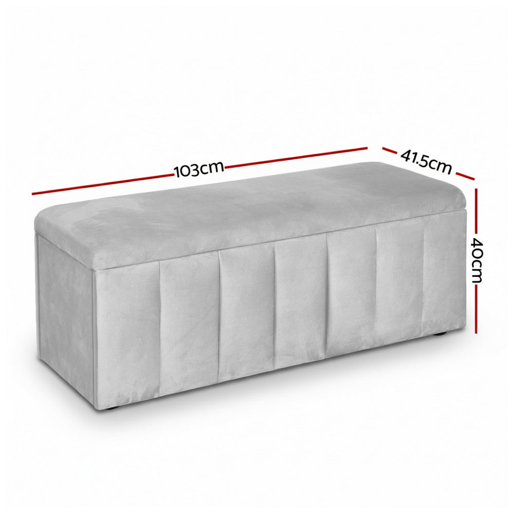 Artiss Storage Ottoman Blanket Box Velvet Grey 103cm