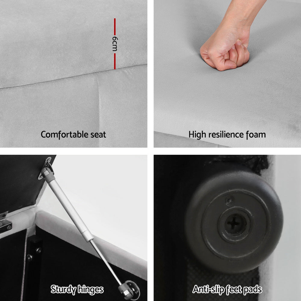 Artiss Storage Ottoman Blanket Box Velvet Grey 103cm