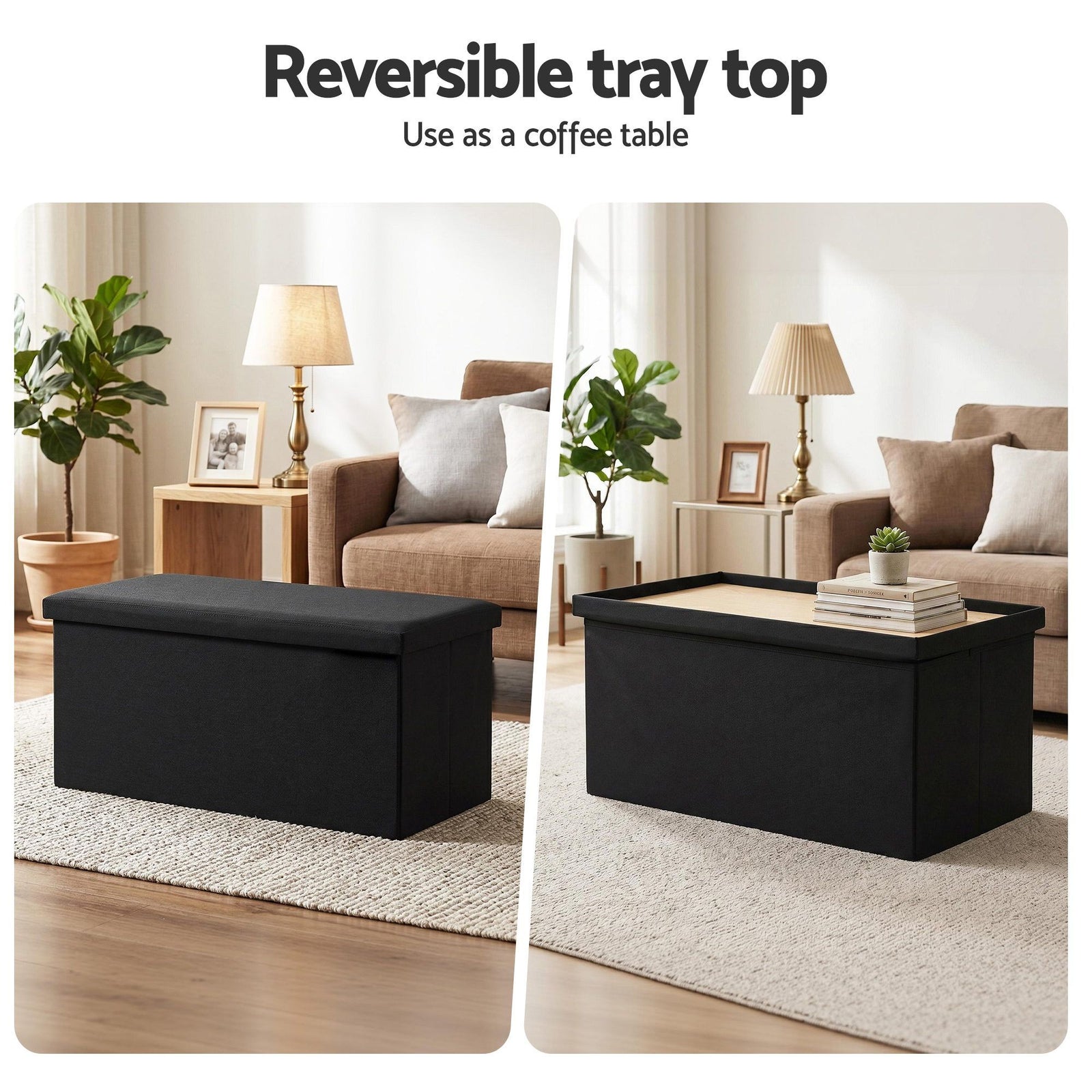 Artiss Storage Ottoman Bench Folding Blanket Box Toy Organiser Foot Stool Black