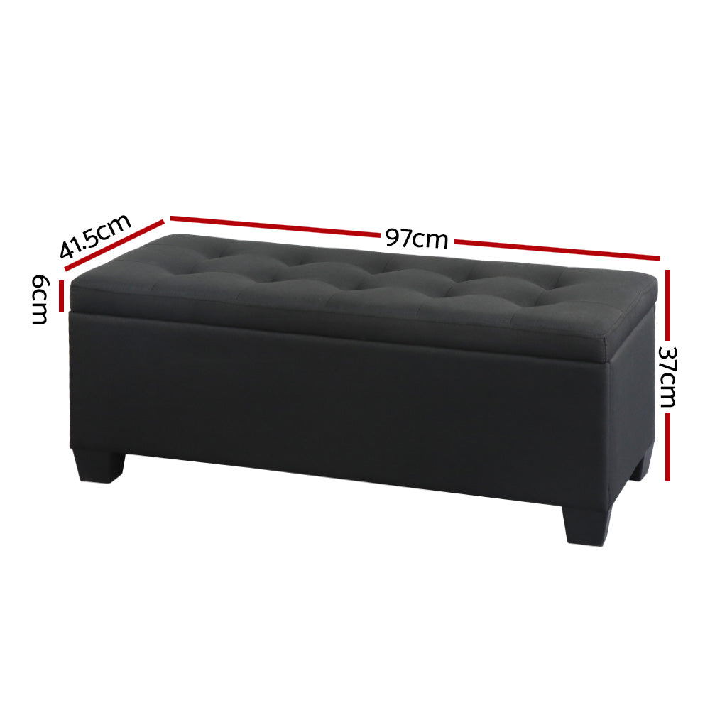 Artiss Storage Ottoman Blanket Box 97cm Linen Black