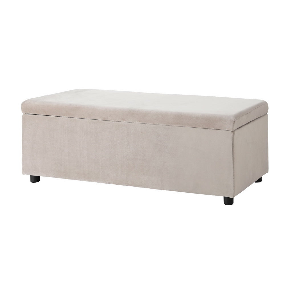 Artiss Storage Ottoman Blanket Box Table 97cm Velvet Taupe