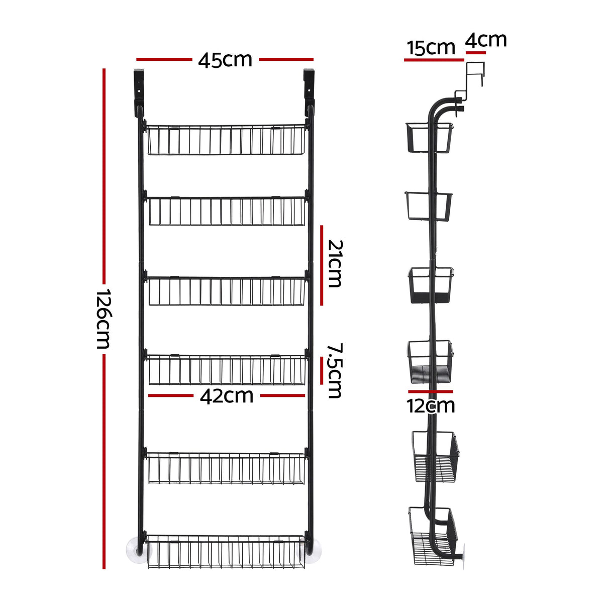 Artiss 2x Over Door Storage Pantry Organiser 6-Tier Metal Hanger Hook Black