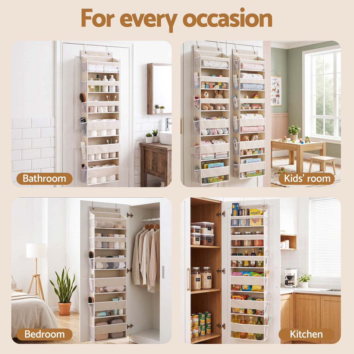 Artiss Over Door Storage Hanger Pantry 6-Tier 12 Pockets Fabric Organiser Beige