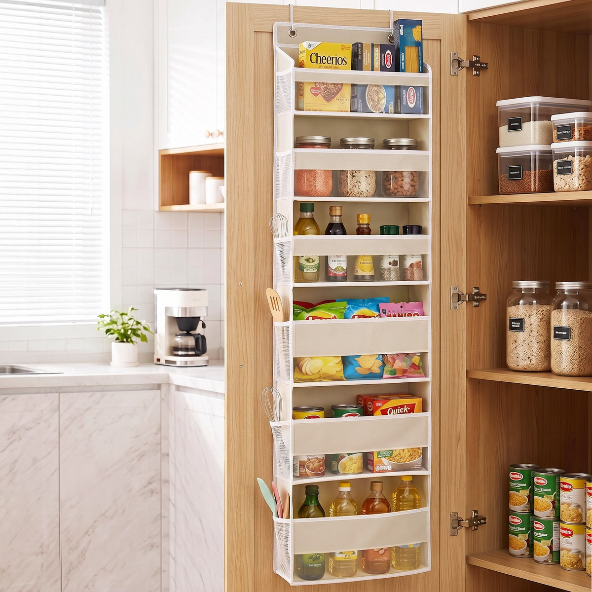 Artiss Over Door Storage Hanger Pantry 6-Tier 12 Pockets Fabric Organiser Beige