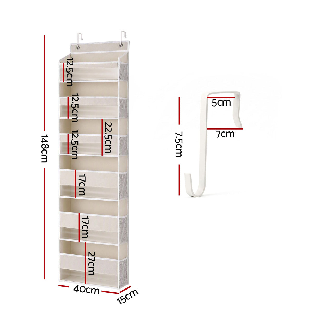 Artiss 2X Over Door Storage Hangers Pantry 6-Tier Organiser Pockets Fabric Beige