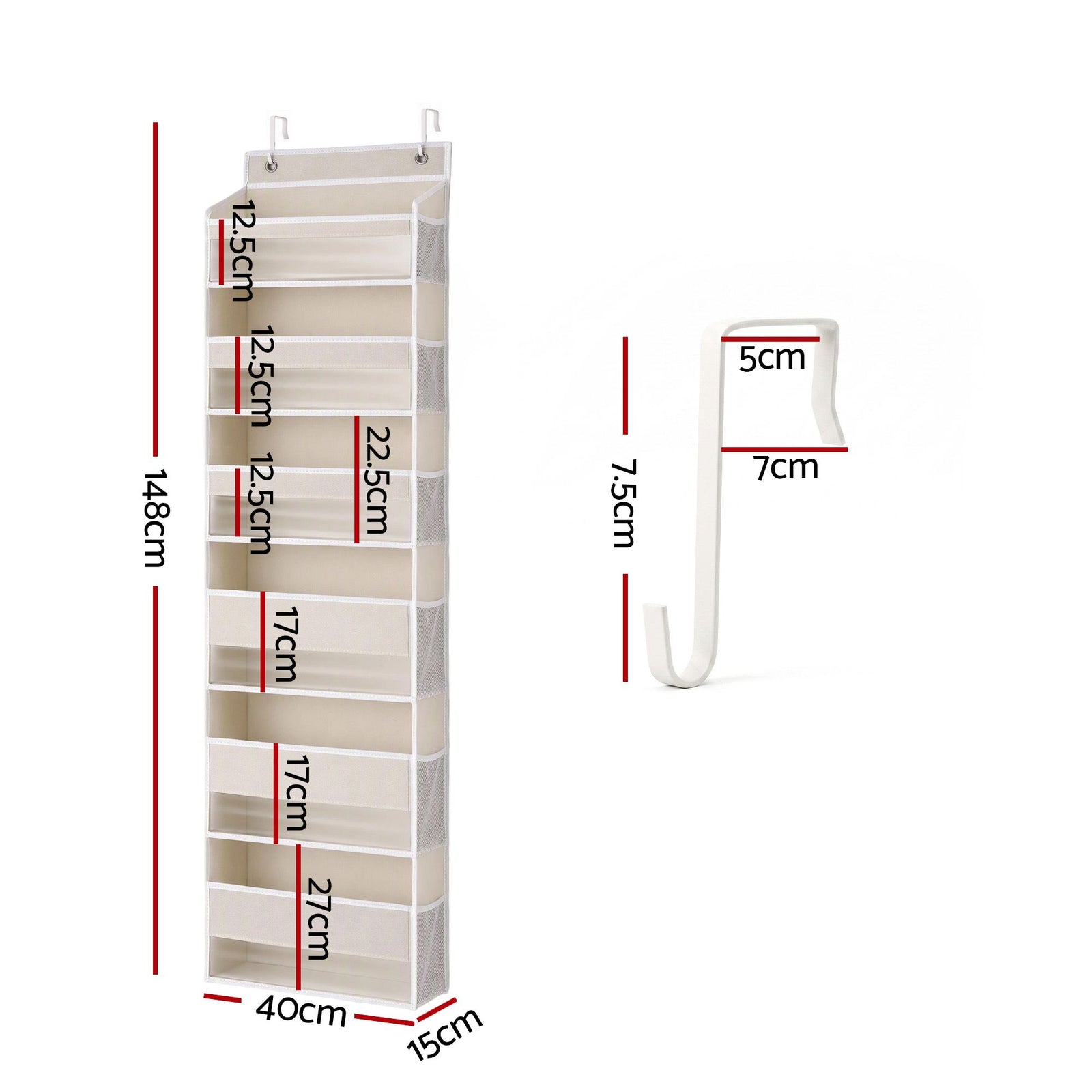 Artiss 2X Over Door Storage Hangers Pantry 6-Tier Organiser Pockets Fabric Beige