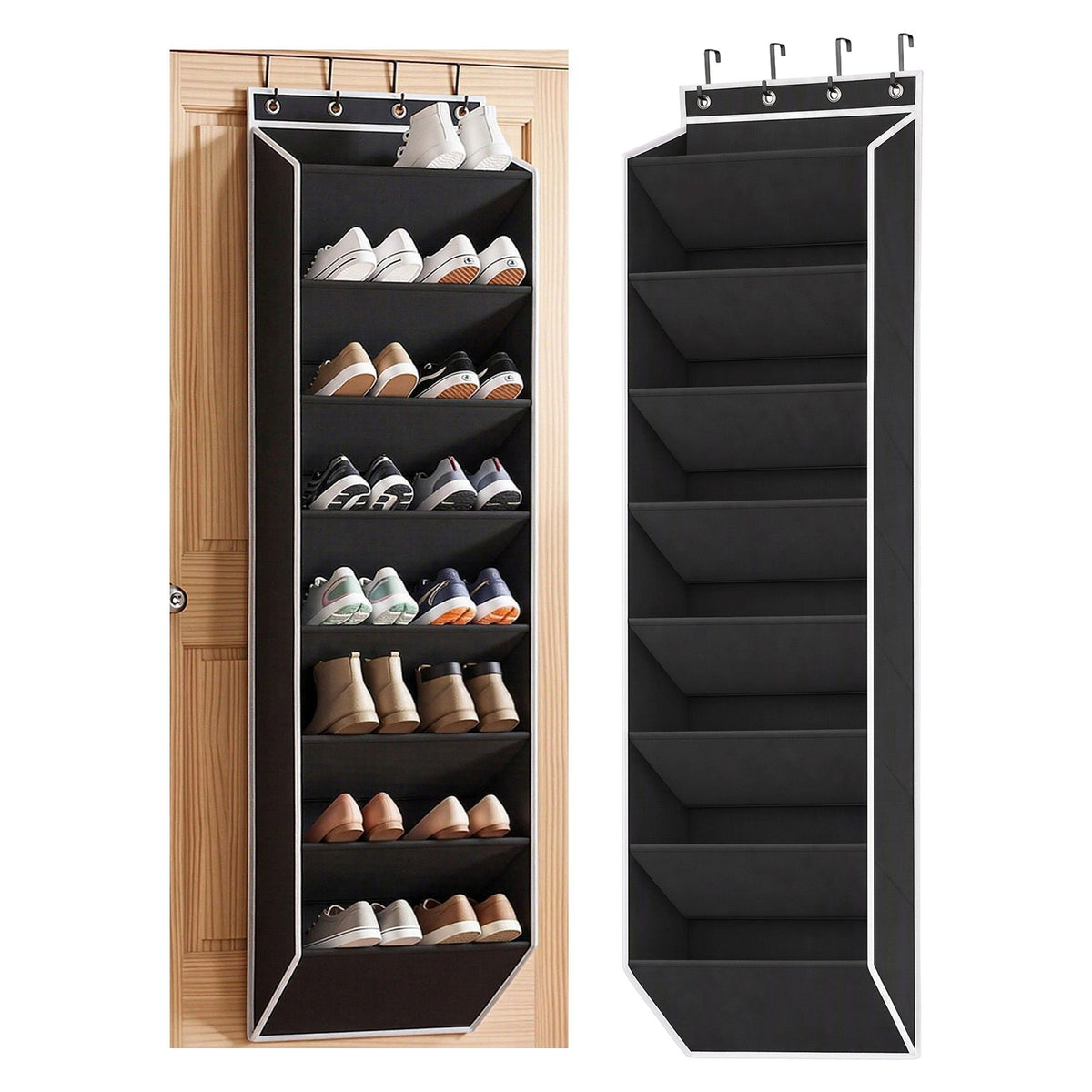 Artiss Over Door Shoe Organiser Storage X2 8-Tier Pantry Hanger Fabric Black