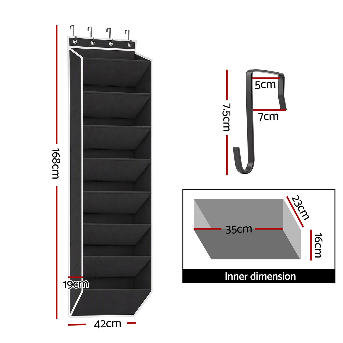 Artiss Over Door Shoe Organiser Storage X2 8-Tier Pantry Hanger Fabric Black