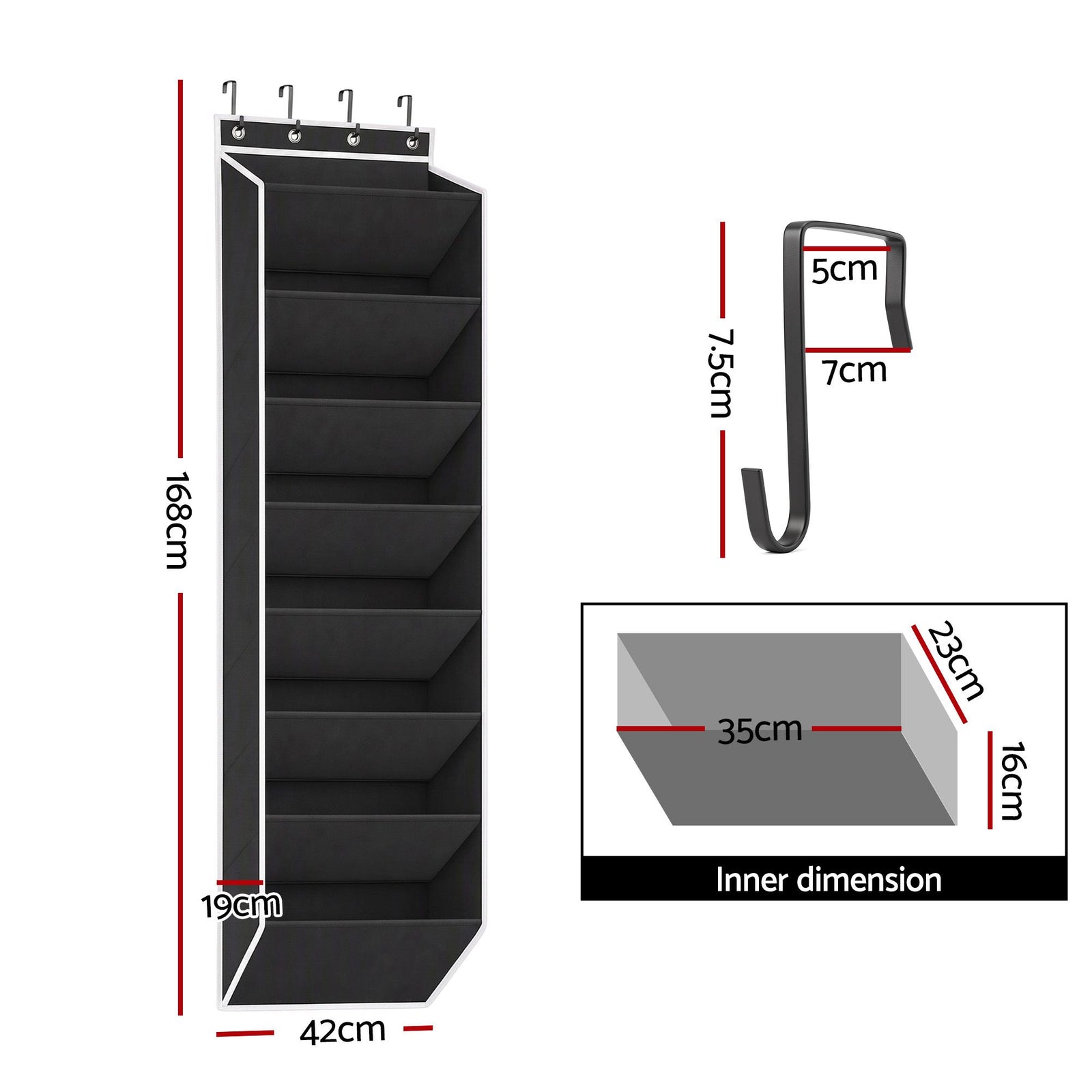 Artiss Over Door Shoe Organiser Storage X2 8-Tier Pantry Hanger Fabric Black
