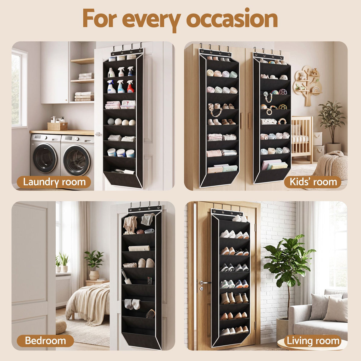 Artiss Over Door Shoe Organiser Storage X2 8-Tier Pantry Hanger Fabric Black