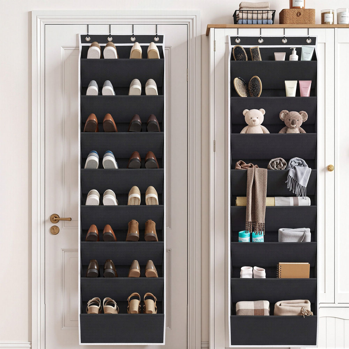 Artiss Over Door Shoe Organiser Storage X2 8-Tier Pantry Hanger Fabric Black