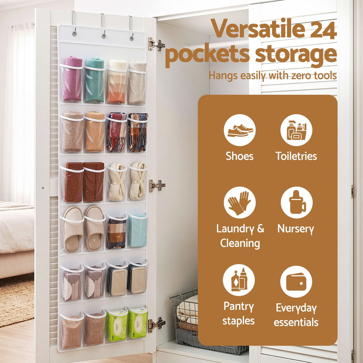 Artiss Over Door Shoe Organiser Storage 6-Tier Pantry Hanger 24 Pockets White