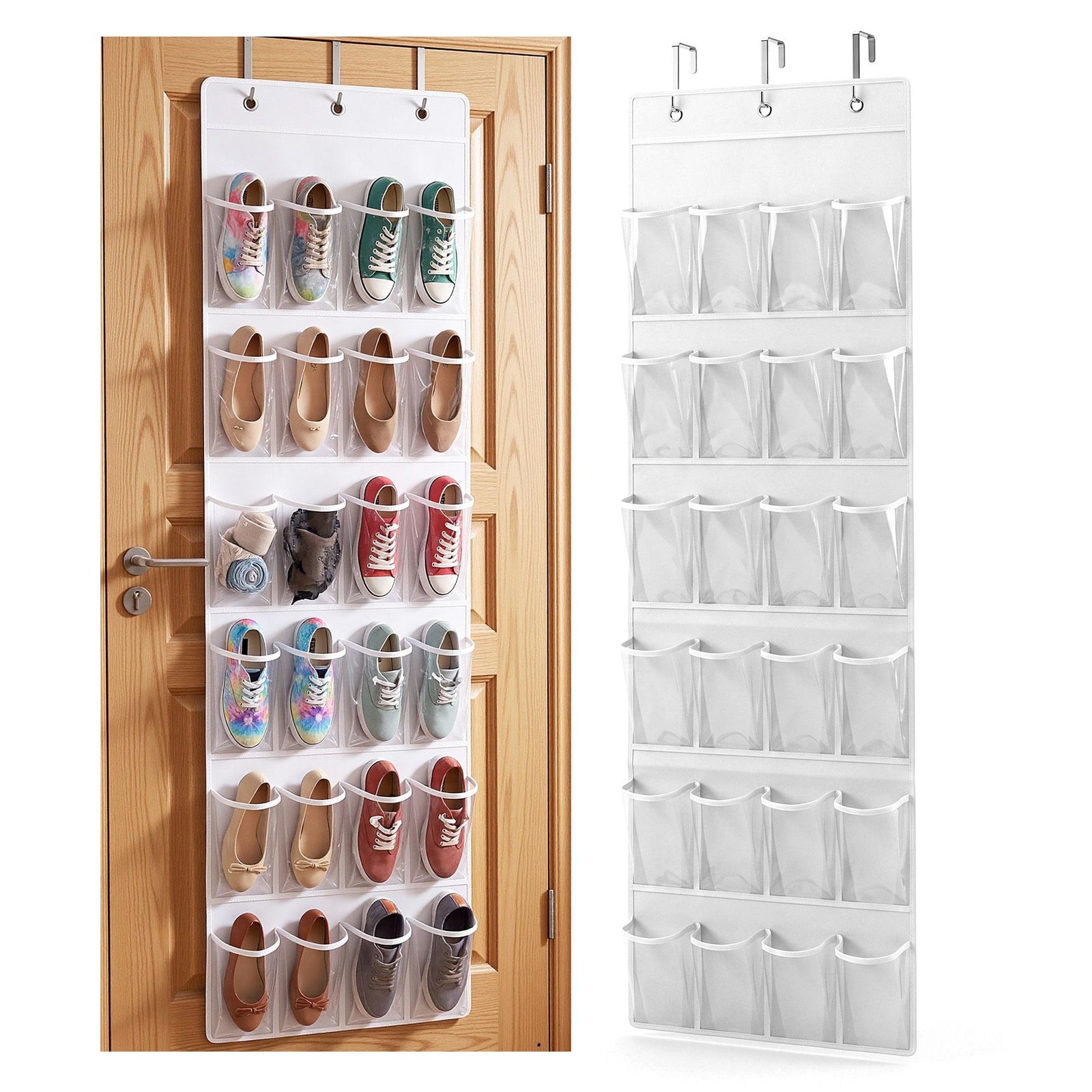 Artiss Over Door Shoe Organiser Storage X2 6-Tier Pantry Hanger 24 Pockets White