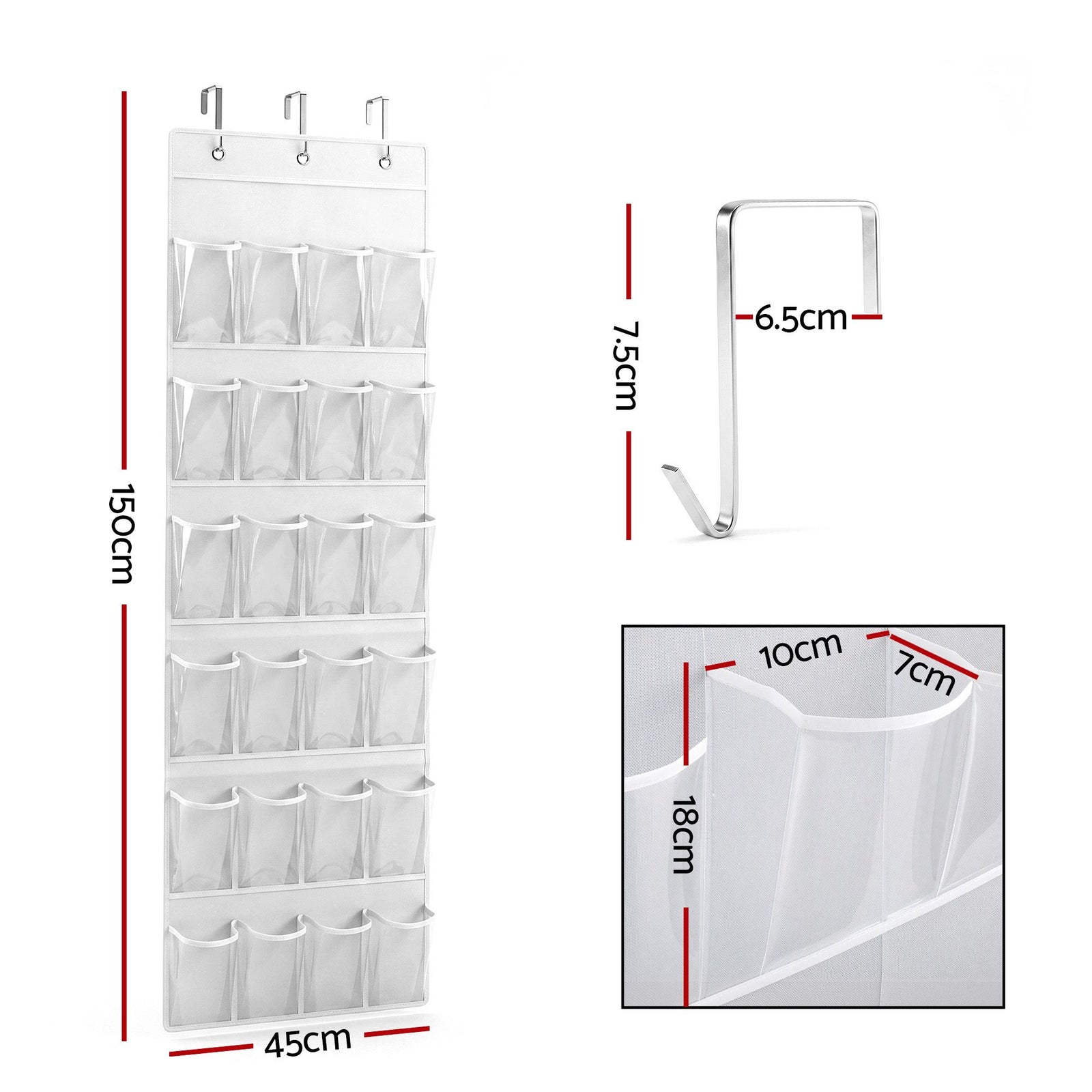 Artiss Over Door Shoe Organiser Storage X2 6-Tier Pantry Hanger 24 Pockets White