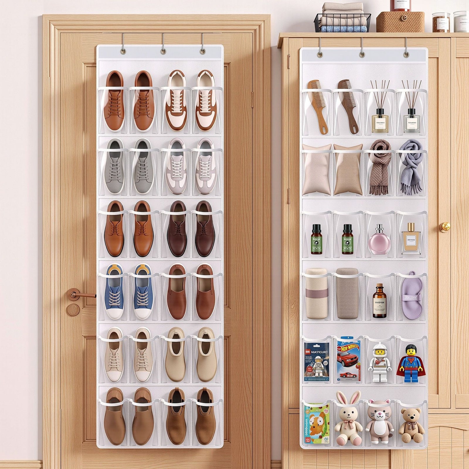 Artiss Over Door Shoe Organiser Storage X2 6-Tier Pantry Hanger 24 Pockets White
