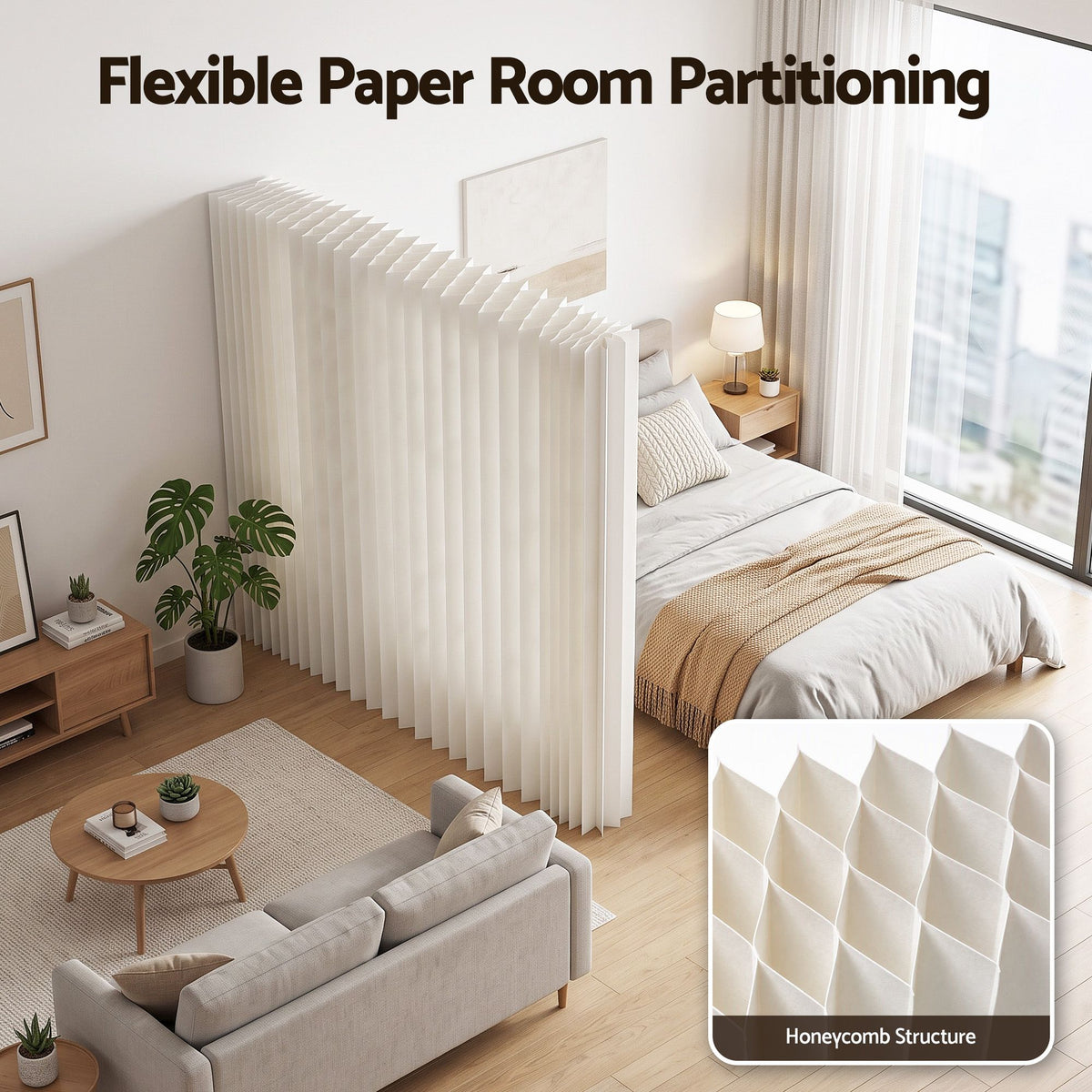 Artiss Paper Room Divider 2Pcs Folding Partition Screen Honeycomb Privacy Screen Freestanding 150cm White