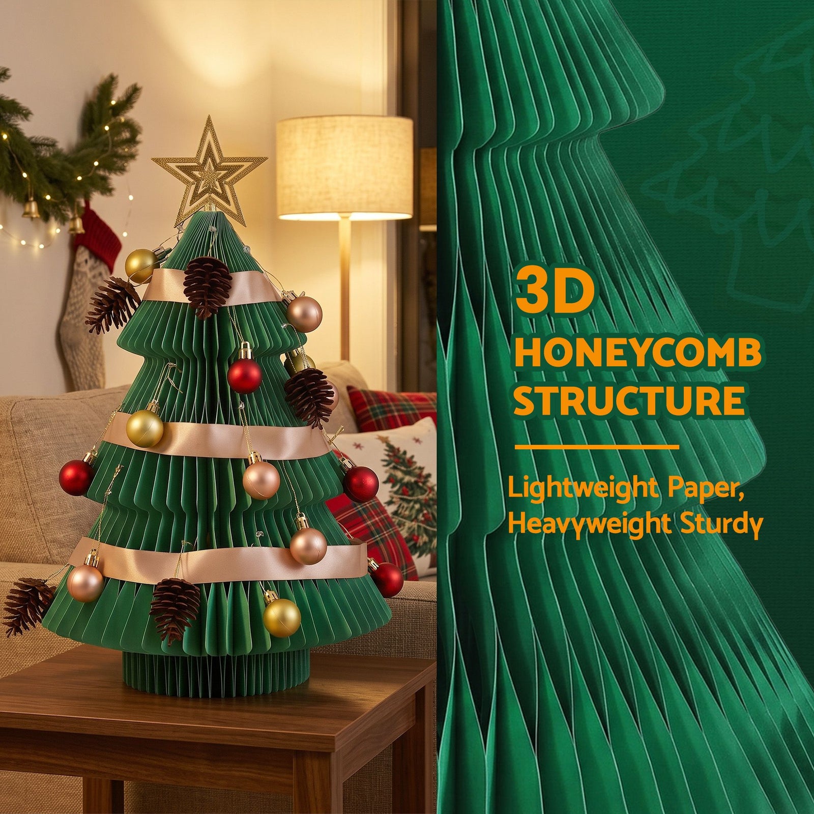 Jingle Jollys Paper Christmas Tree 47CM w/ Star Topper Xmas Decor Tabletop Green DIY Ornament Set