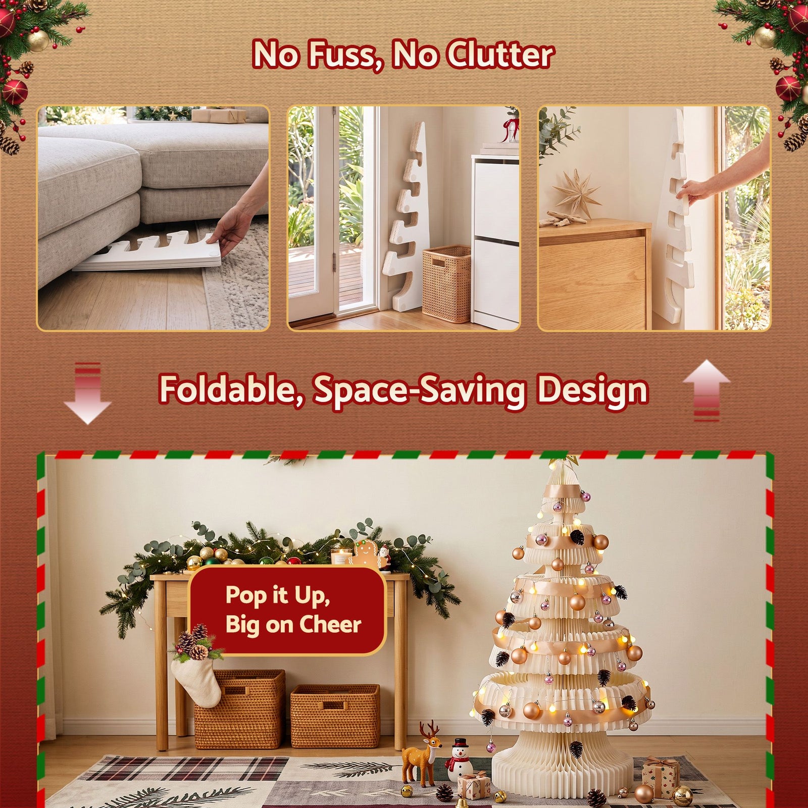 Jingle Jollys Prelit Christmas Tree Decorations Bundle Foldable Quick Setup