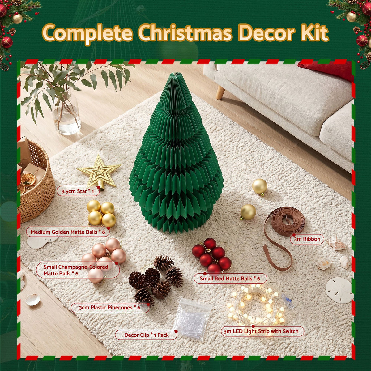 Jingle Jollys Prelit Christmas Tree Decorations Bundle Foldable Quick Setup