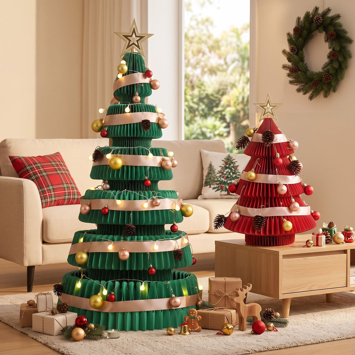 Jingle Jollys 47cm&amp;111cm Christmas Tree Decoration Foldable Xmas Paper Tree