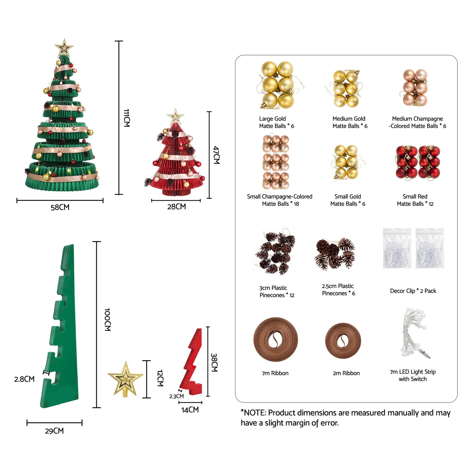 Jingle Jollys 47cm&111cm Christmas Tree Decoration Foldable Xmas Paper Tree