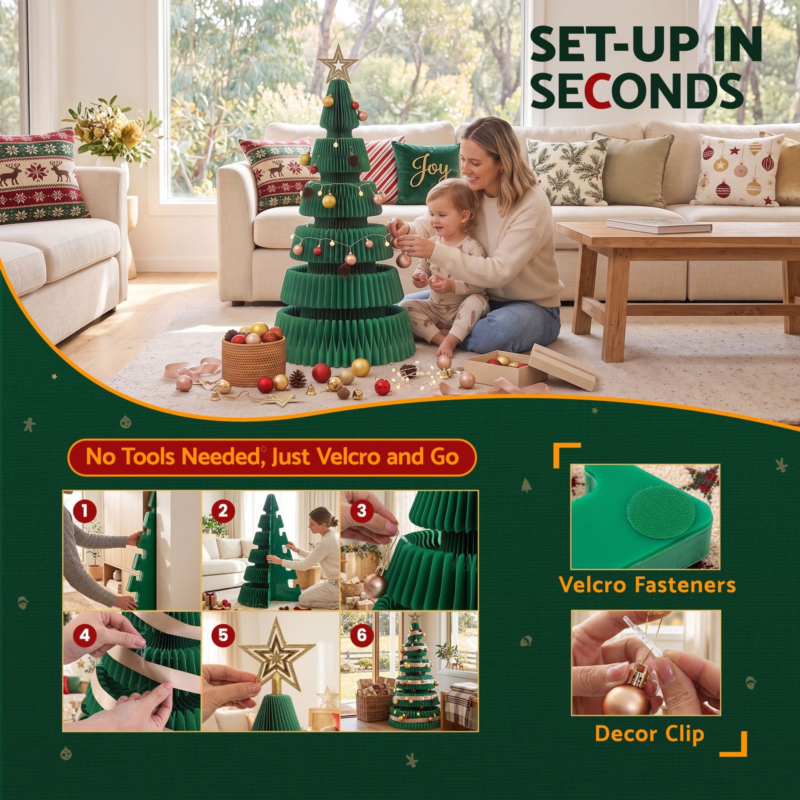 Jingle Jollys 47cm&111cm Christmas Tree Decoration Foldable Xmas Paper Tree