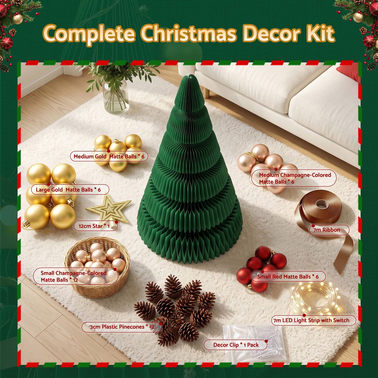 Jingle Jollys 47cm&111cm Christmas Tree Decoration Foldable Xmas Paper Tree