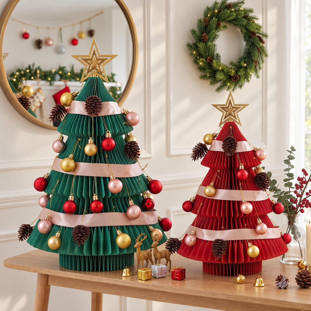 Jingle Jollys 2PCS Folding Tabletop Christmas Tree Xmas Decorations Red &amp; Green