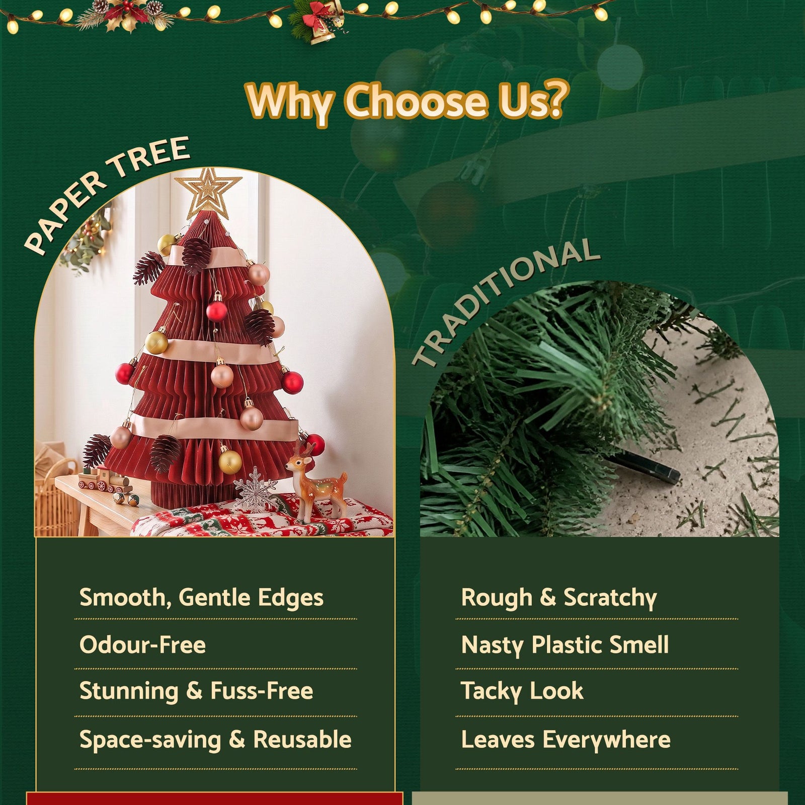 Jingle Jollys 2PCS Folding Tabletop Christmas Tree Xmas Decorations Red & Green