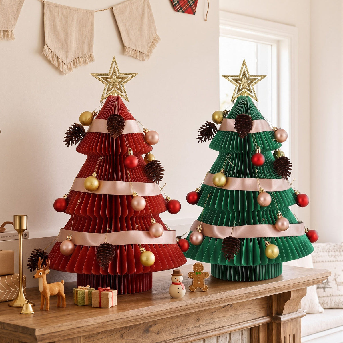 Jingle Jollys 2X Folding Christmas Tree 47CM Xmas Table Decorations Red&amp;Green