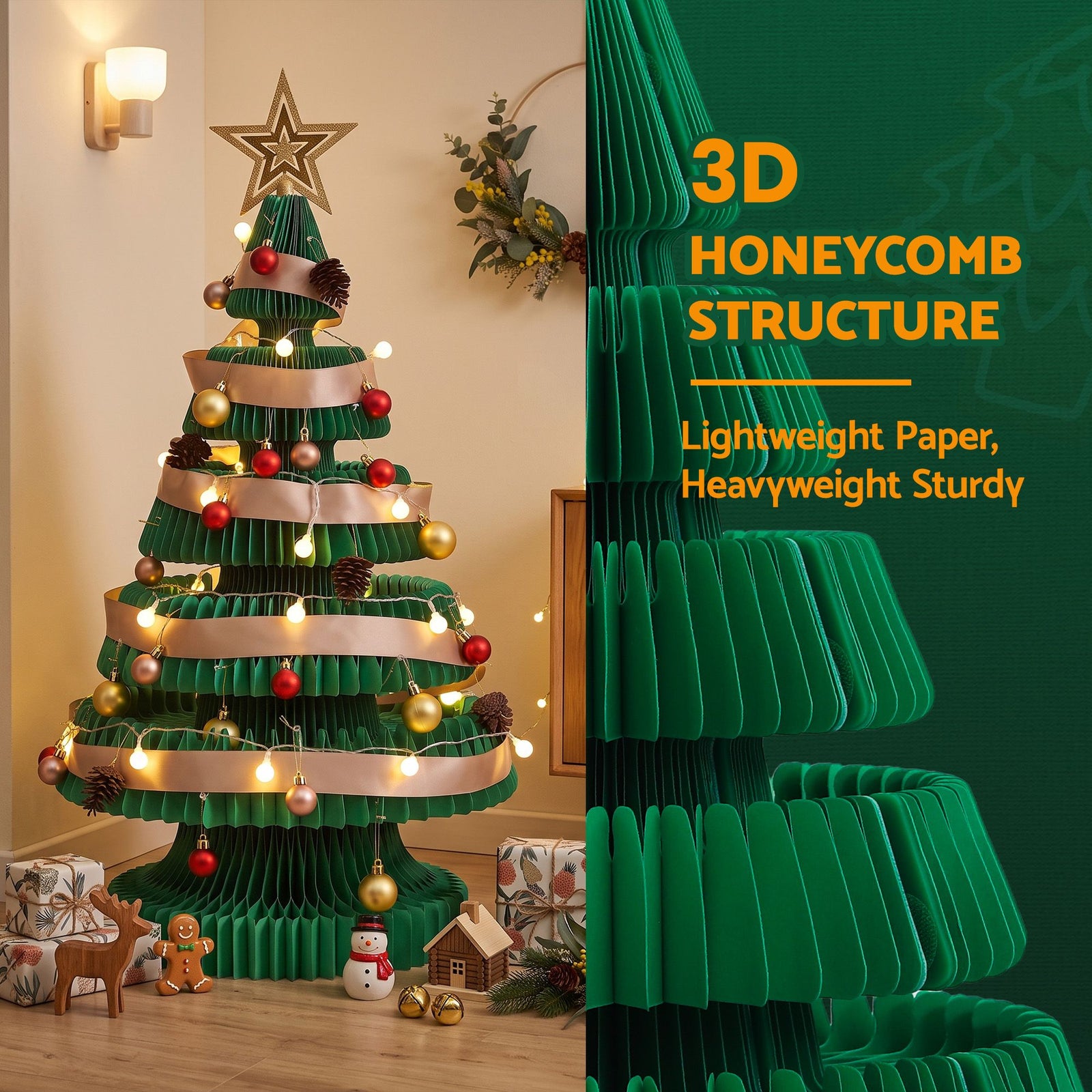 Jingle Jollys Paper Christmas Tree 87CM w/ Star Topper LEDs Xmas Decorations Kit Home Office Green
