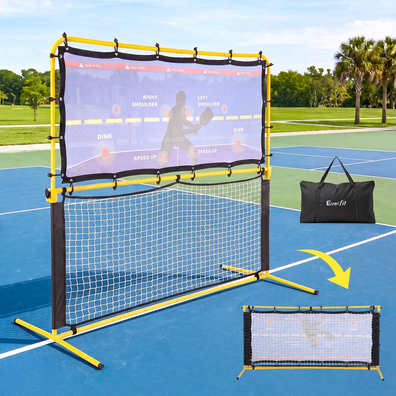 Everfit Pickleball Net Rebounder Portable Training Practice 6FT Black Yellow