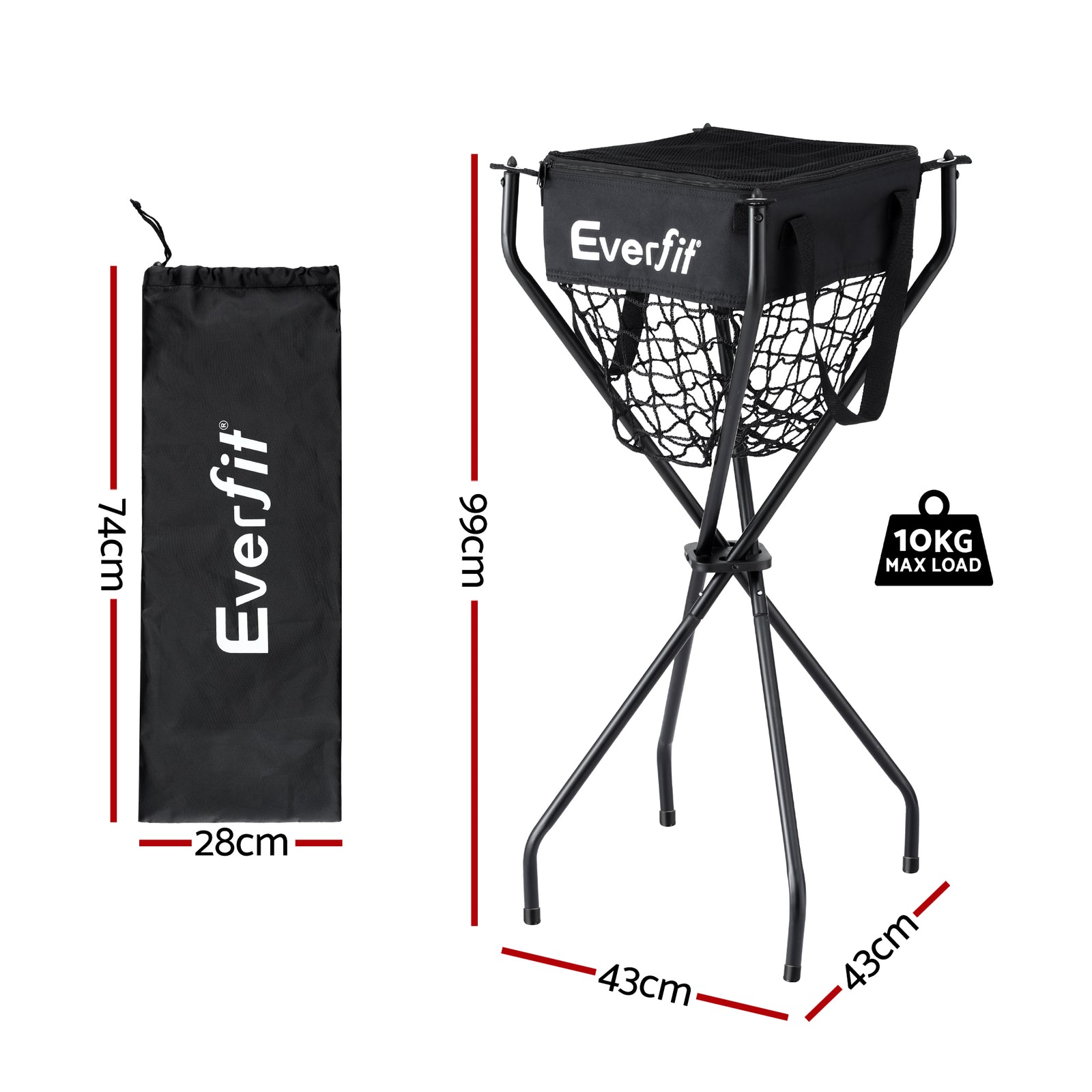 Everfit Portable Ball Cart Foldable Pickleball Tennis Baseball Softball