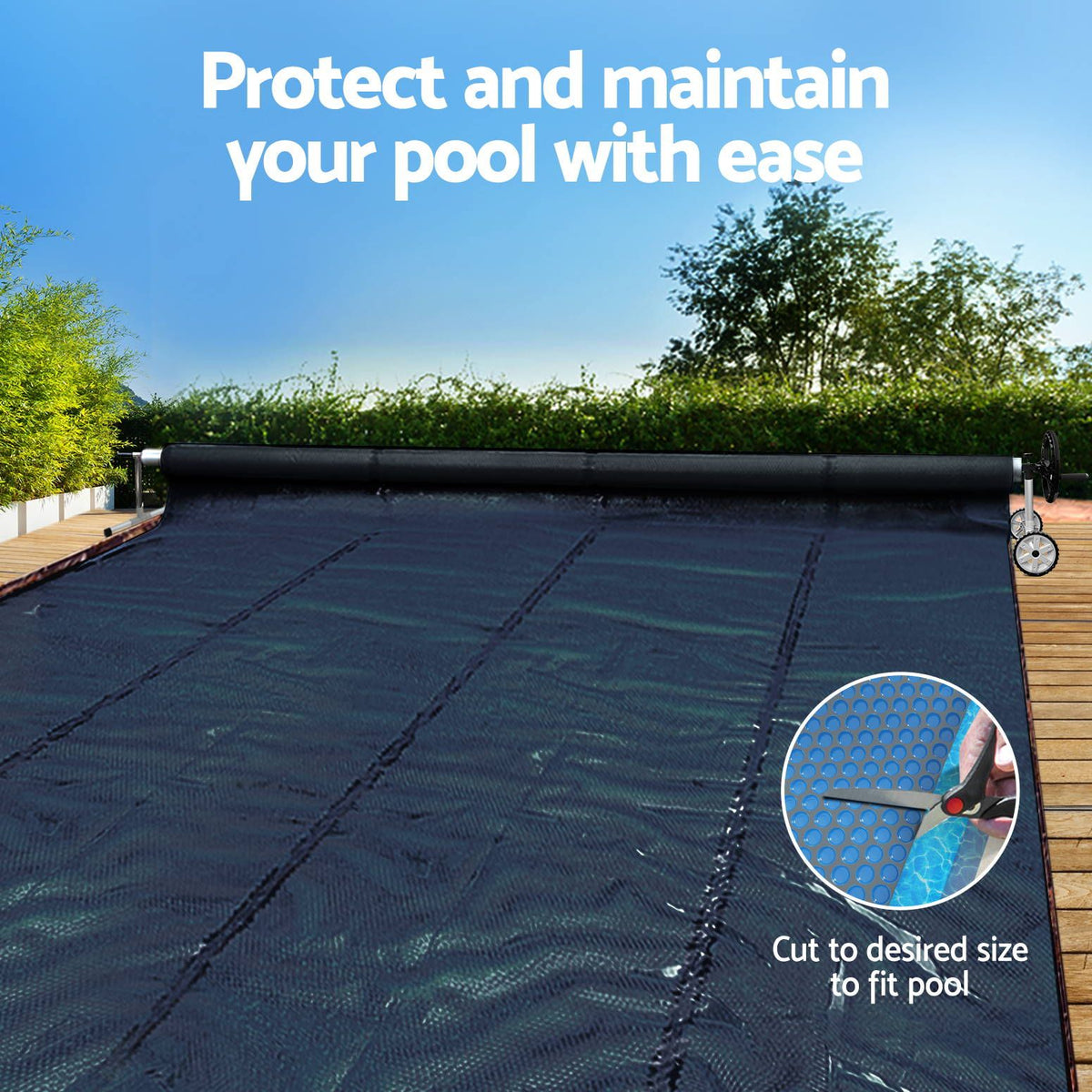 Aqua Buddy Pool Cover 600 Micron 12x6.4m w/ Roller 6.55m Swimming Pools Black Solar Blanket
