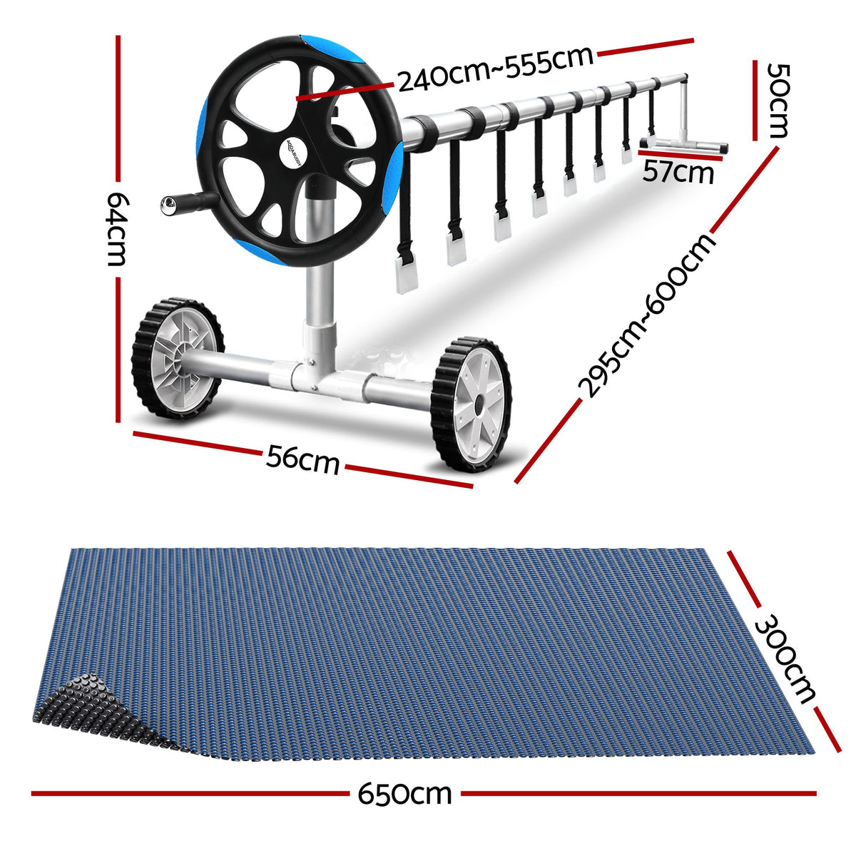 Aqua Buddy Pool Cover 500 Micron 6.5x3m w/ Blue Roller 5.55m Swimming Pools Black Solar Blanket