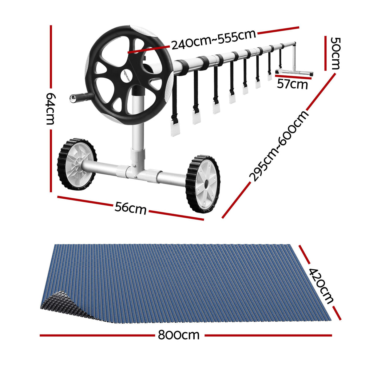 Aqua Buddy Pool Cover 600 Micron 8x4.2m w/ Roller 5.55m Swimming Pools Black Solar Blanket