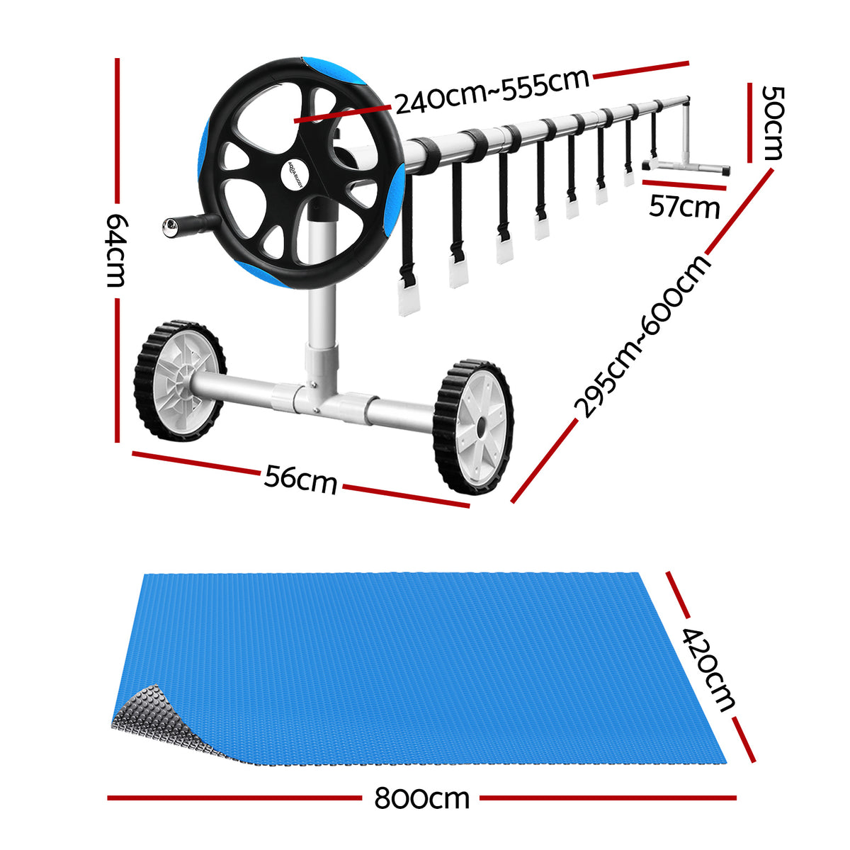 Aqua Buddy Pool Cover 600 Micron Solar Heat Blanket 8x4.2m w/ 5.55m Roller Blue