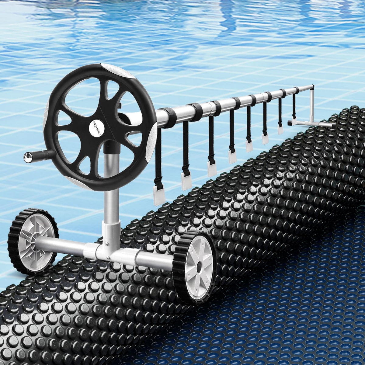 Aqua Buddy Pool Cover 500 Micron 9.5x5m w/ Roller 5.55m Swimming Pools Black Solar Blanket