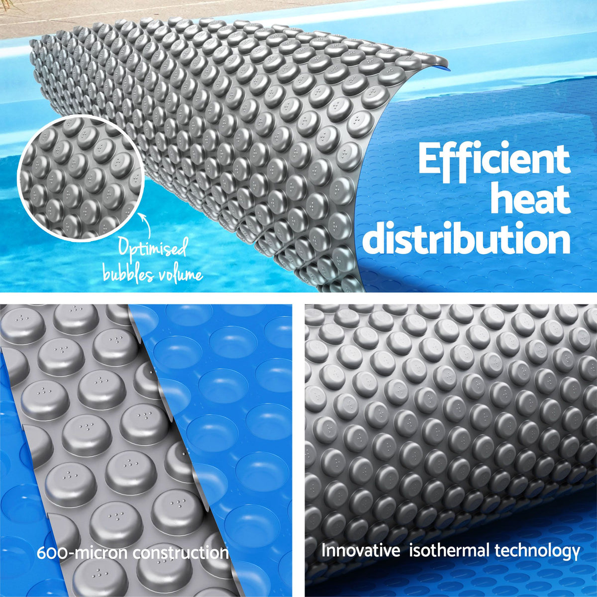 Aqua Buddy Pool Cover 600 Micron 9.5x5m w/ Blue Roller 5.55m Swimming Pools Sliver Solar Blanket