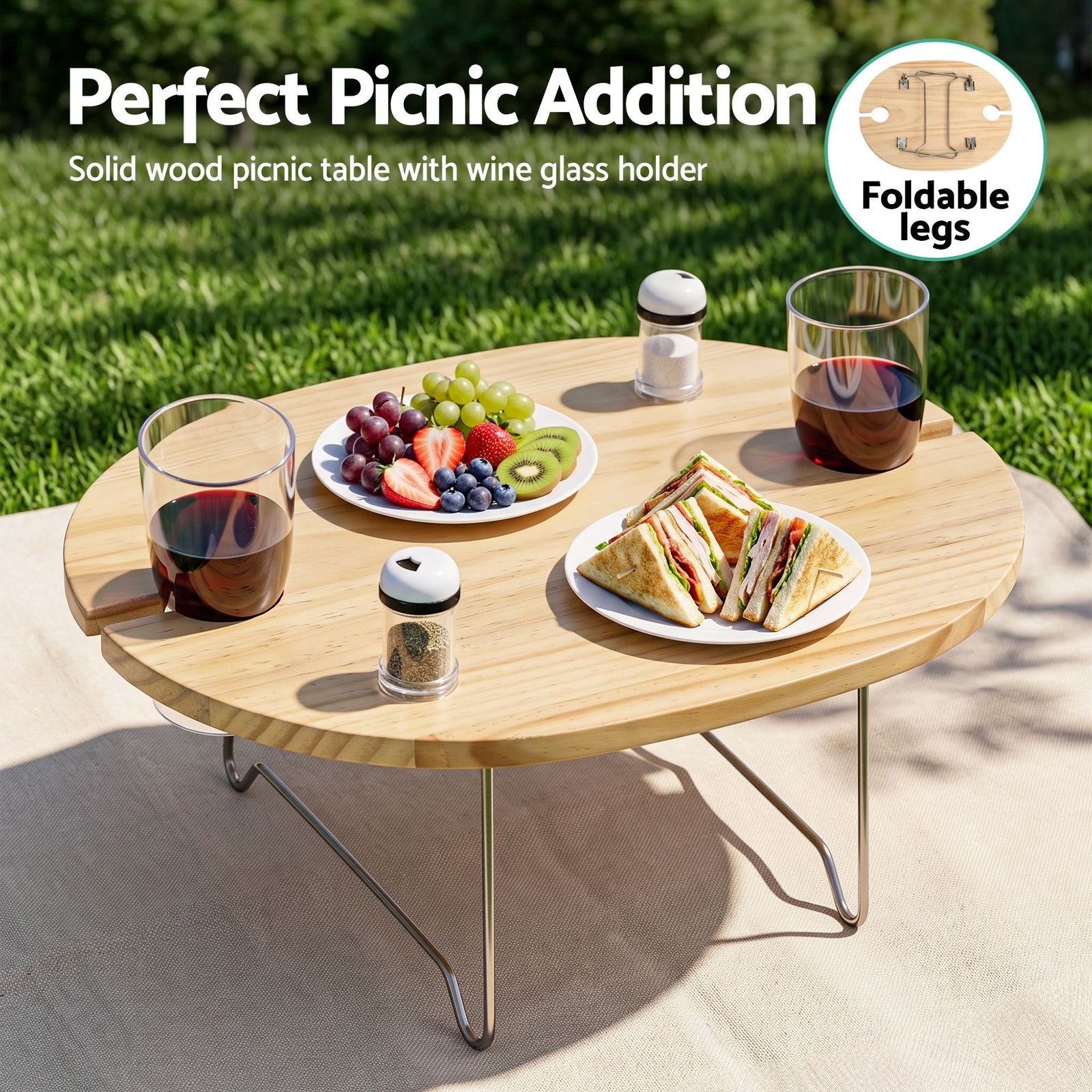 Alfresco 2 Person Insulated Picnic Basket Set with Foldable Wood Table