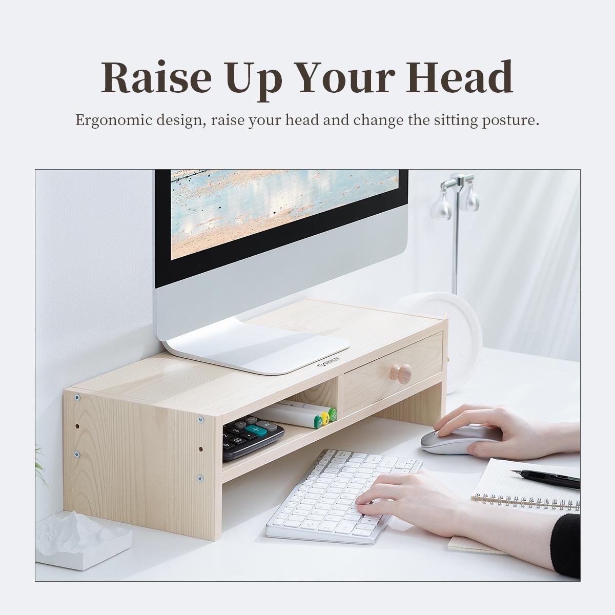 Wood Grain 2-Tier Monitor Stand With Partition-1964932249854021639