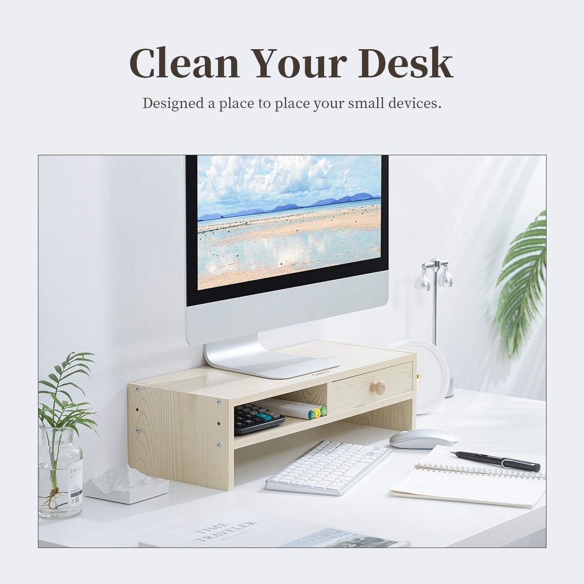 Wood Grain 2-Tier Monitor Stand With Partition-1964932249854021641