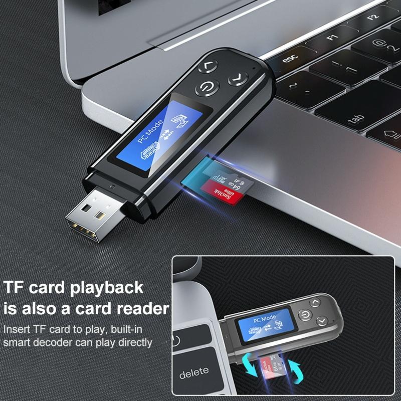2-In-1 Usb Car Bluetooth 5.0 Audio Adapter With Lcd Screen-1915197639671025670