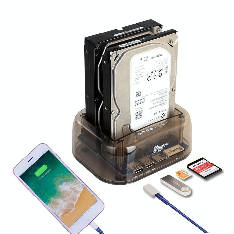 Usb3.0 Dual Sata Hdd Enclosure With Hub &amp; Otb - 2.5 / 3.5 Inch-1915197088568840193